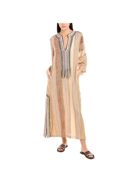 Tory Burch Other - Tory Burch Striped Tassel Kaftan in Beige and Tan